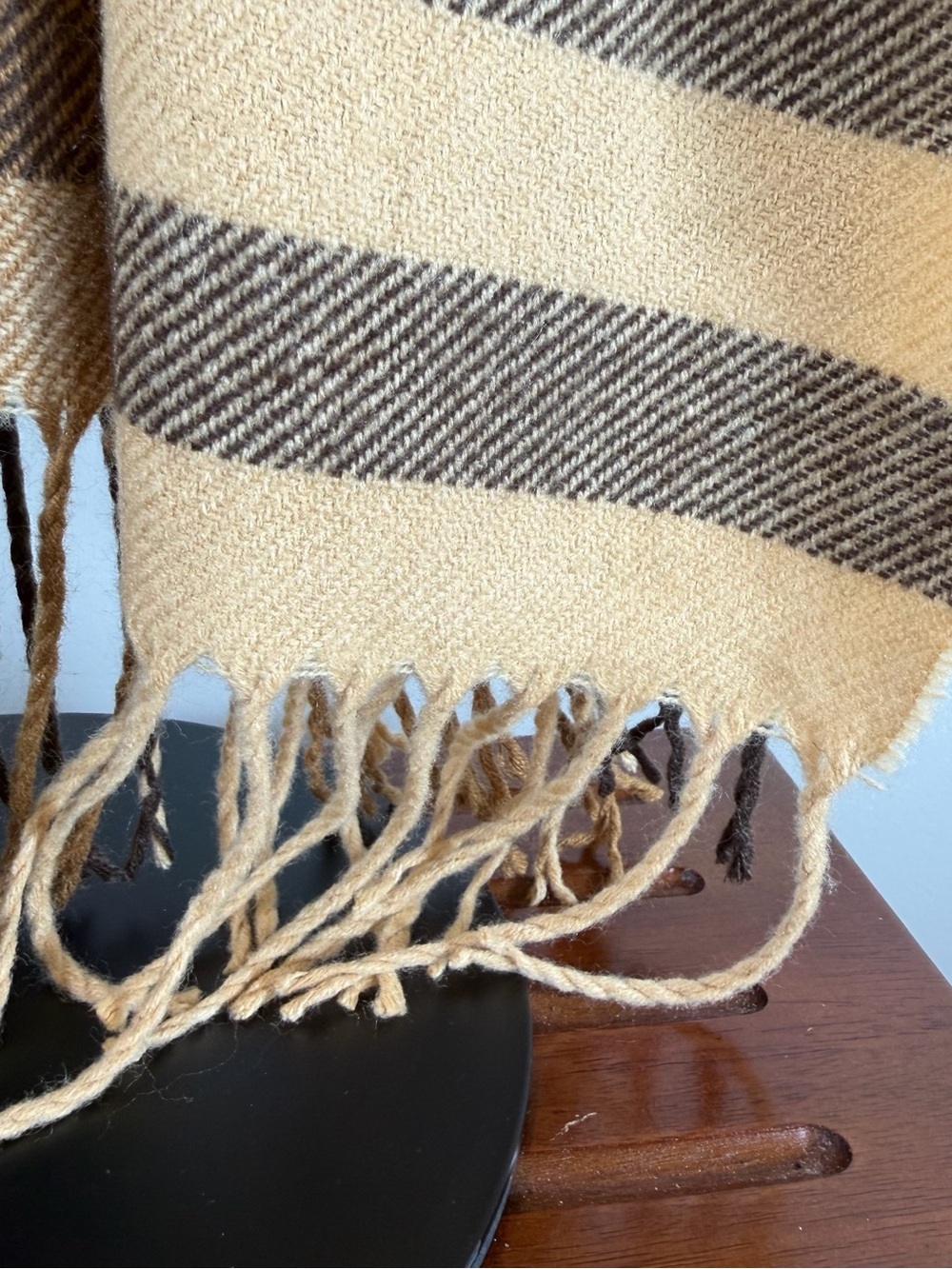 NWT Steve Madden Tan and Brown Striped Fringed Scarf - Picture 3 of 5